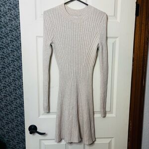 Hollister Beige Long Sleeve Ribbed Sweater Dress
